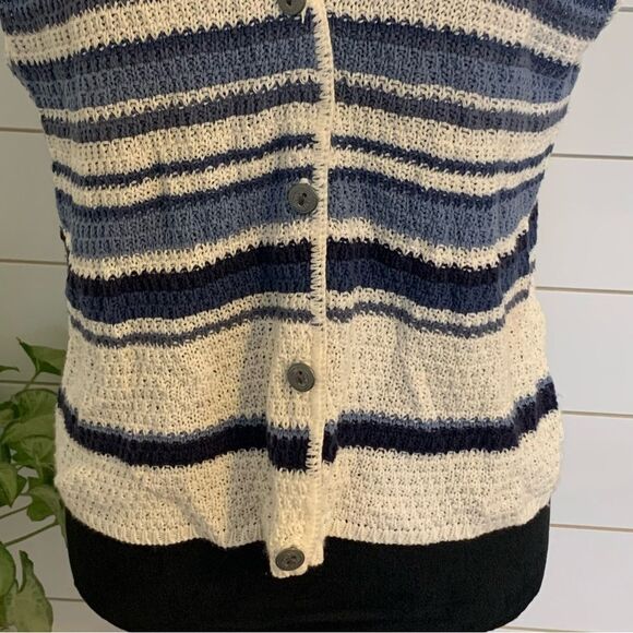 Woven Sweater Vest, Cream & Blue Striped, VTG Backroad Blues Women's Large - Picture 2 of 8